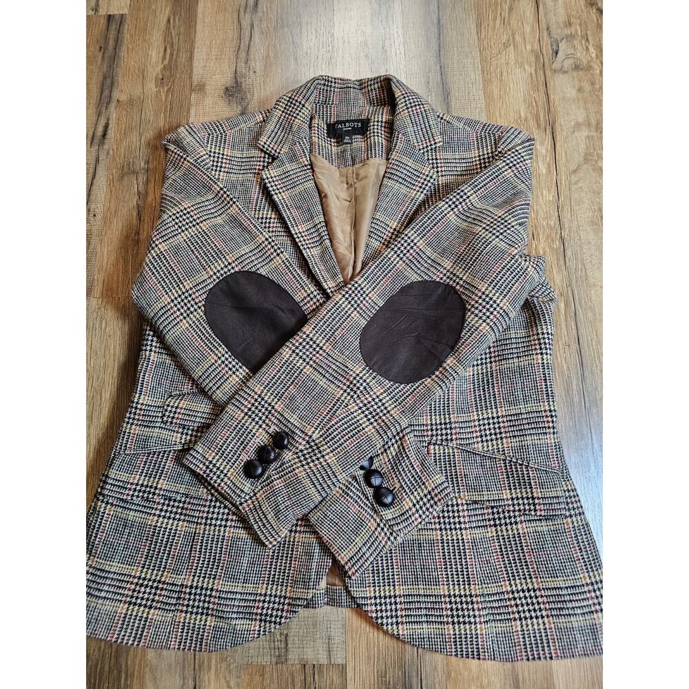 Talbots Herringbone Classic Wool Blend Blazer Women's 10P Elbow Patches Preppy - Picture 6 of 7